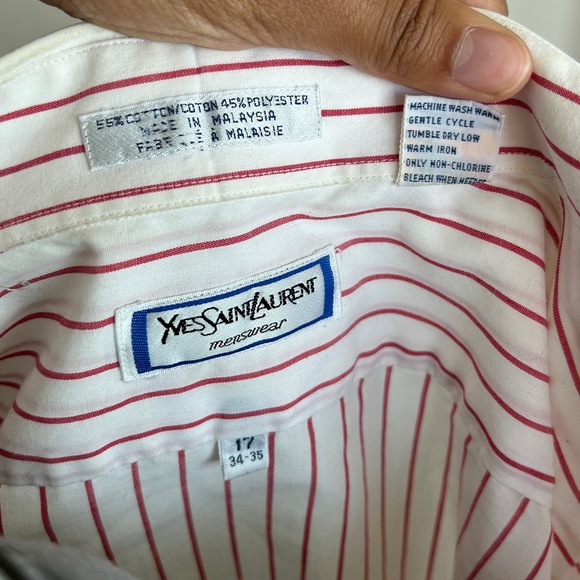 Yves Saint Laurent Red White Striped Button Down Shirt - Picture 5 of 7